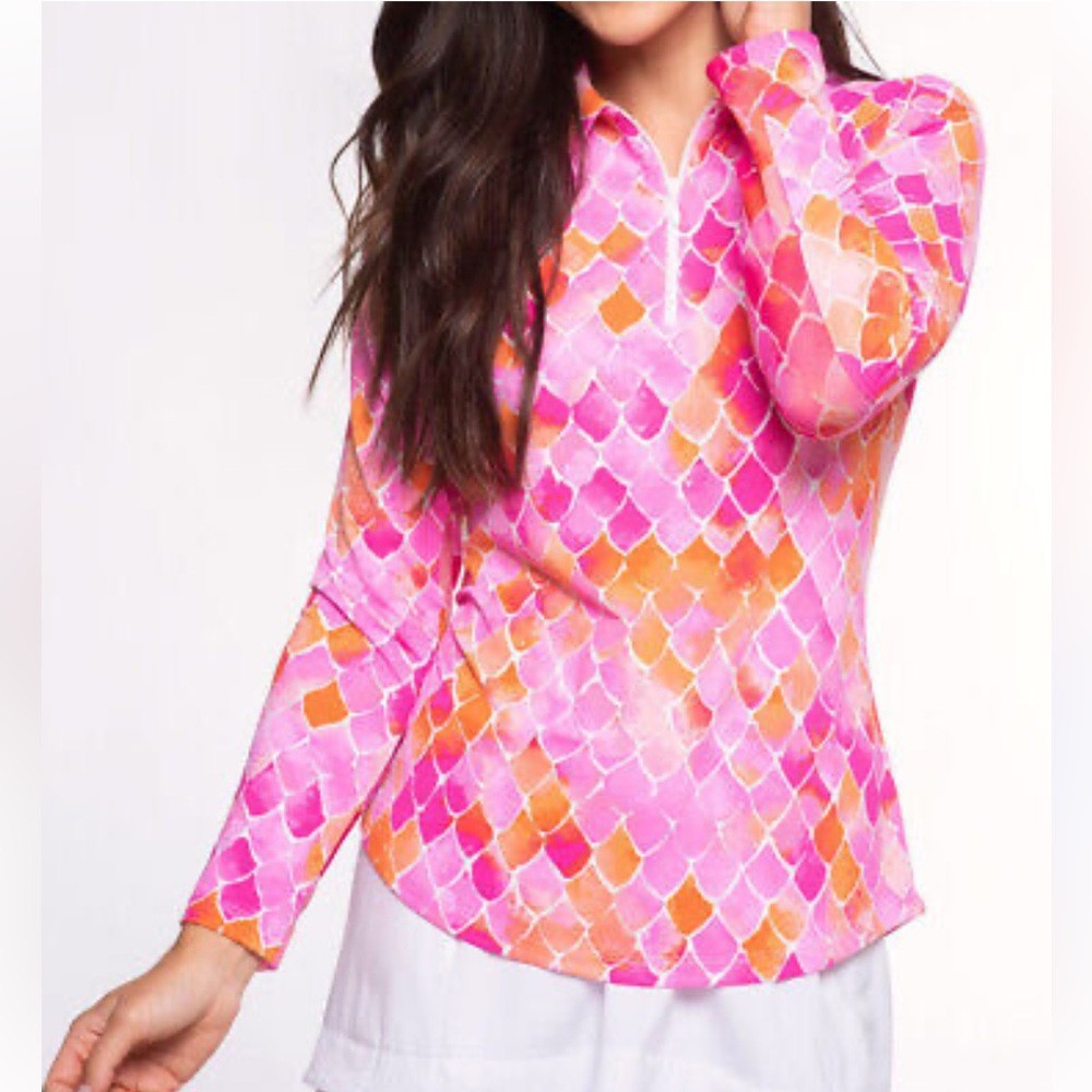 IBKUL ICIKULS UPF 50+ ARIEL PINK‎ Long Sleeve Golf POLO Shirt
